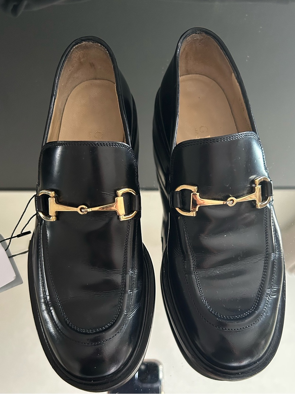 Gucci Black Leather Loafers with Gold Horsebit Hardware